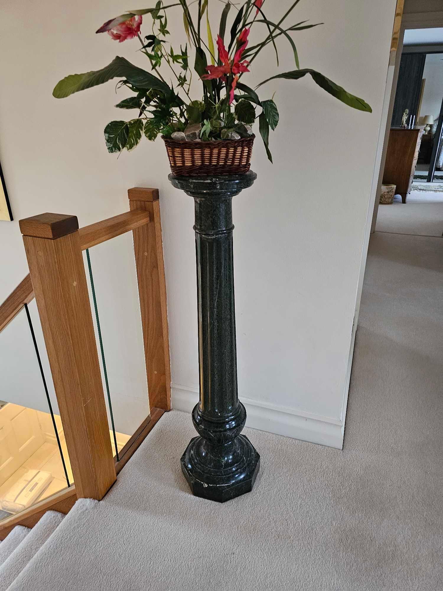 French Neoclassical Style Marble Pedestal Column The Circular Top On The Fluted Tapered Column And