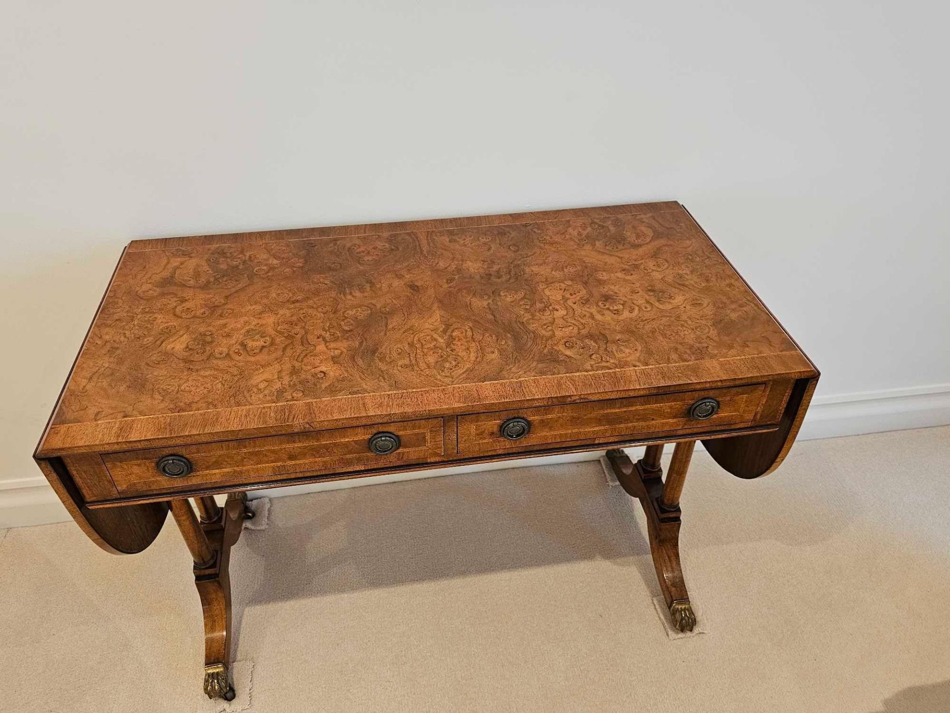 A Brights Of Nettlebed George III Style Burr And Figured Walnut Sofa Table The Crossbanded Top - Image 6 of 7