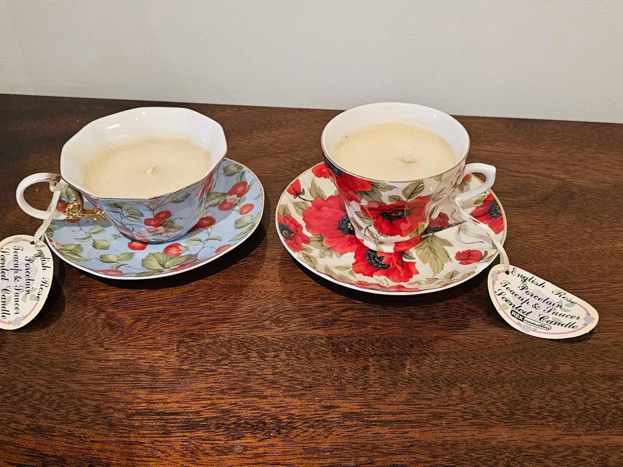 A Set Of 2 X Rexinter Vintage China Cup And Saucer Scented Candles (A/F Chipped) - Image 2 of 2