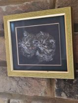 A Small Picture Frame With A Print Of Kittens 18 X 15cm