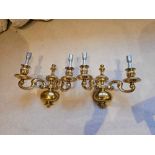 A Pair Dernier & Hamlyn Bespoke Lighting Twin Arm Wall Sconces Finished In Lacquered Gilt In The