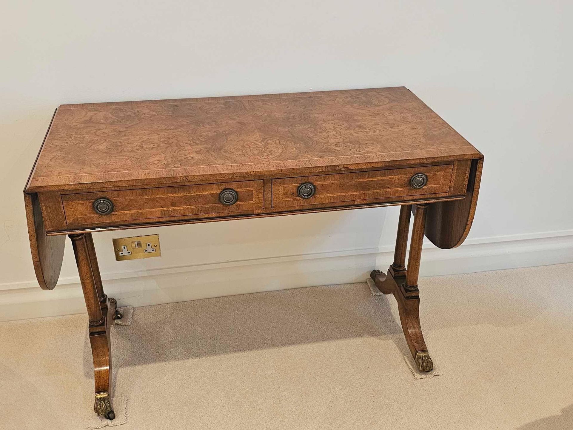 A Brights Of Nettlebed George III Style Burr And Figured Walnut Sofa Table The Crossbanded Top