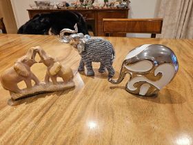 A Collection Of 3 X Various Elephant Figurines As Per Photograph