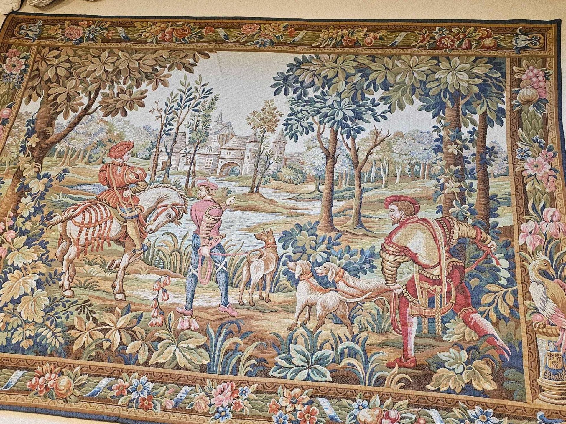 Tapisserie Point d'Halluin. Reproduction Tapestry 3145 Retour De Chasse Tapestry Depicting A Late