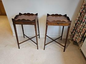A Pair Of George III Style Mahogany Urn Stand On Slender Turned Supports United By Peripheral