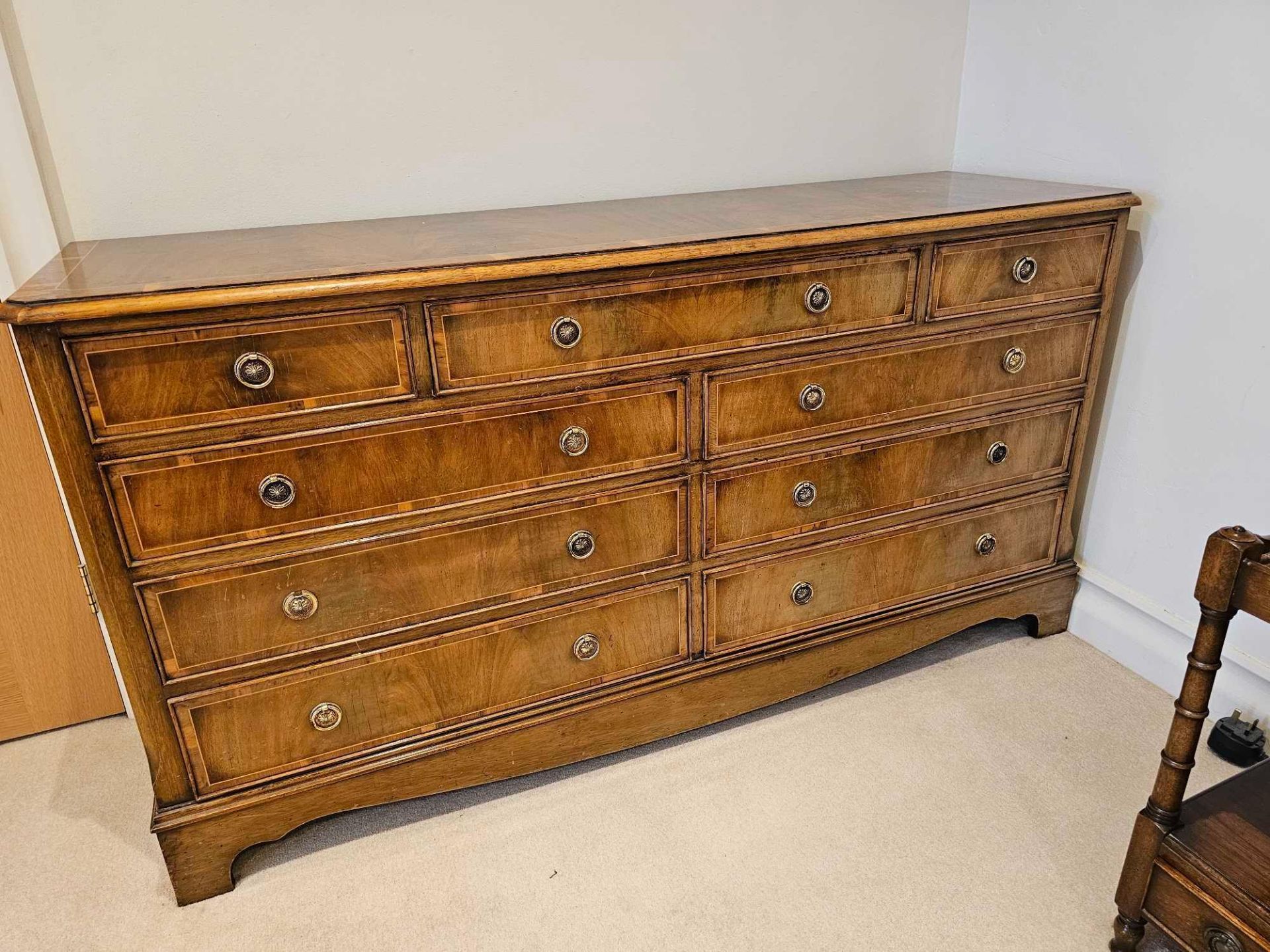 A George III Style Walnut Banded Nine Drawer Bank Of Drawers The Canted Rectangular Top Over An - Image 3 of 5