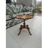 Bevan Funnell Reprodux Oval Mahogany Pedestal Wine Table In The Regency Style Having Shaped Wooden
