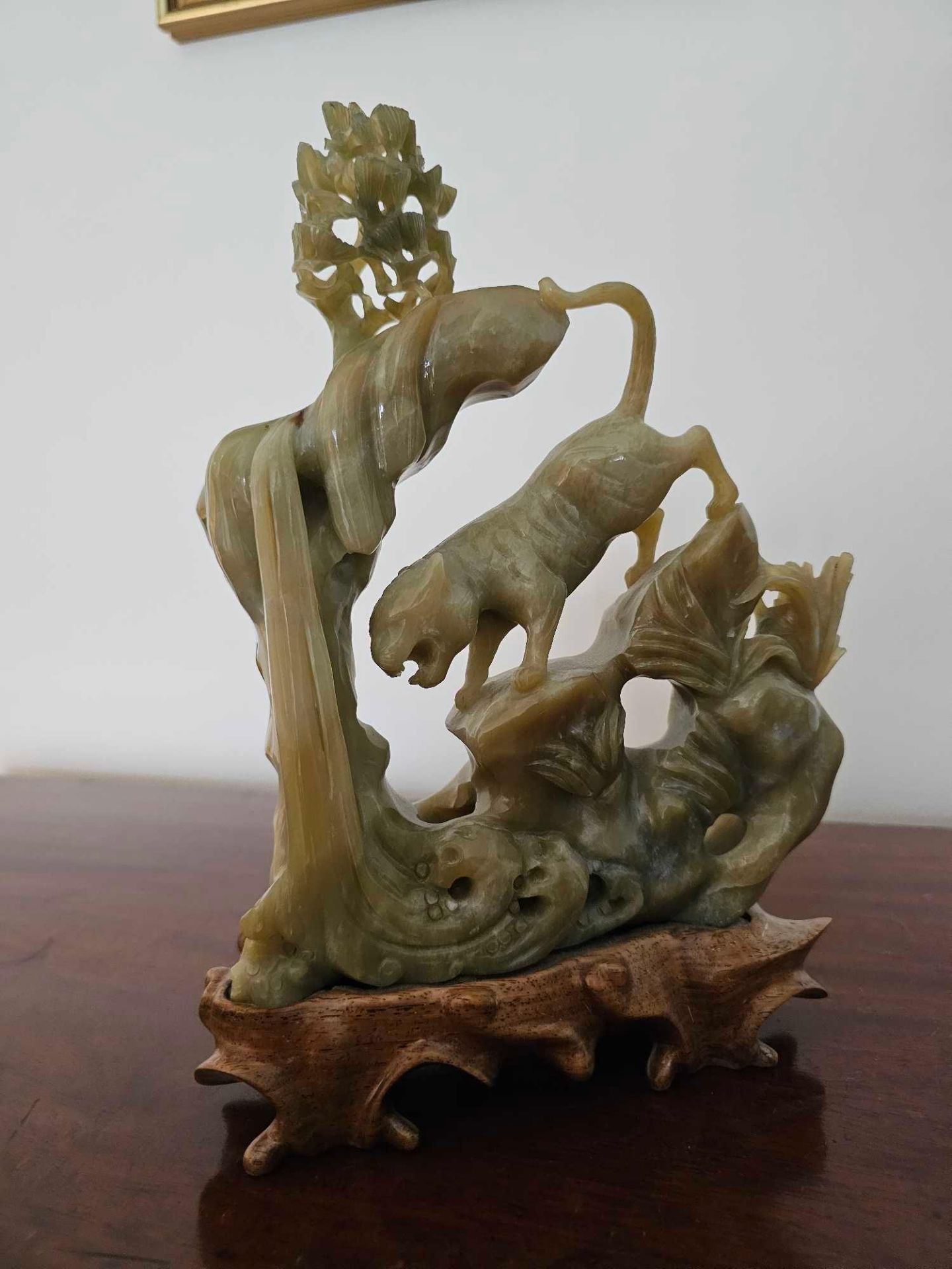 A Bowenite Or Nephrite (Serpentine) Which Is Often Called "New Jade" Figure Of A Tiger Beside A
