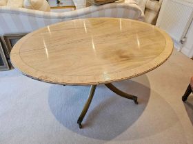 A George III Style Breakfast Table The Crossbanded Top With Moulded Edge Sitting Upon A Turned Shaft