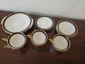 Coalport Spearpoint 6143 Cobalt Blue And Gold Gilt Fine China 18 Piece Part Tea Set As Found