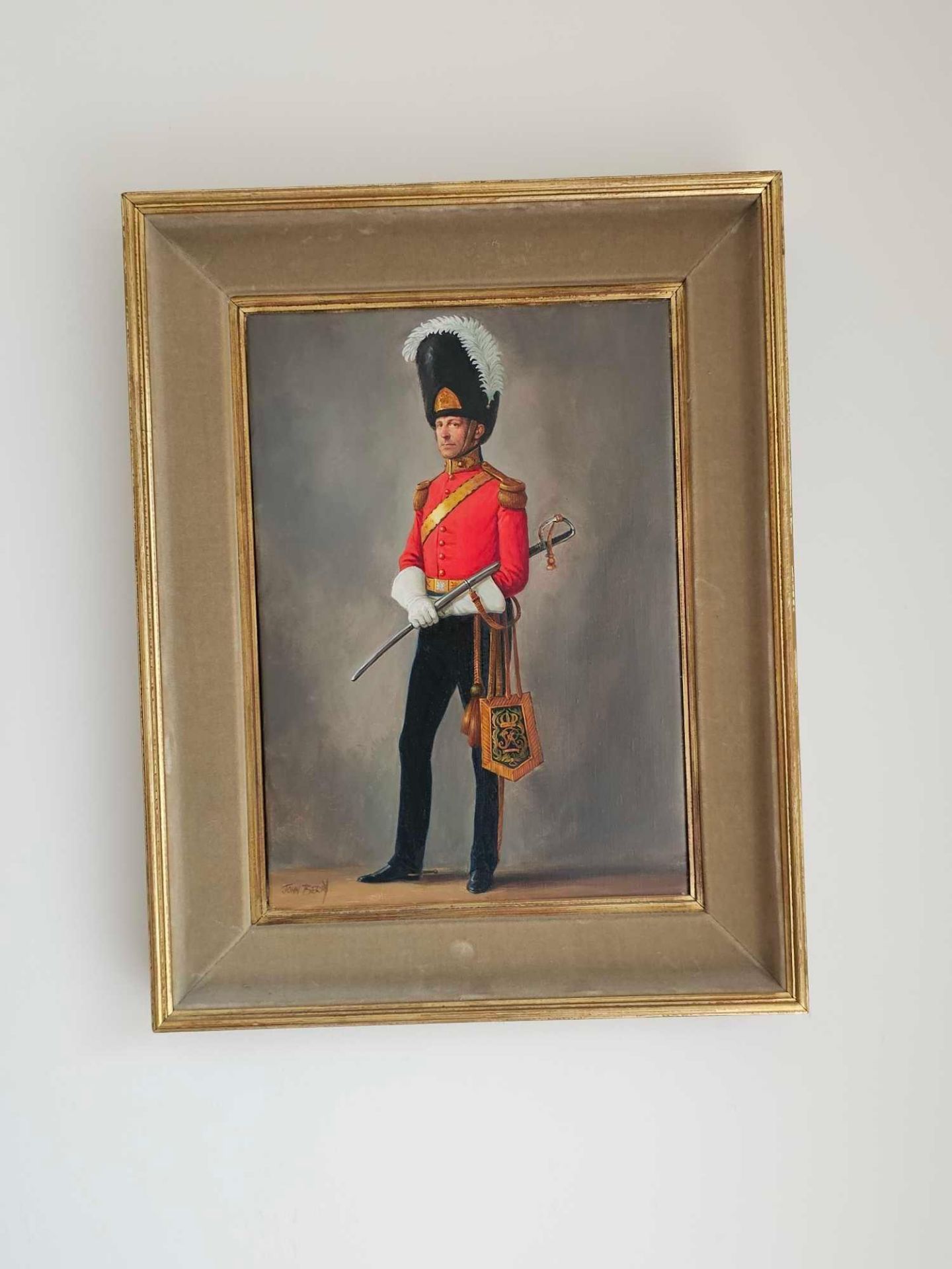 John Berry (1920 - 2009) Oil On Canvas Portrait Of A Captain Royal Scots Guards Greys 1844 Framed 37 - Bild 2 aus 2