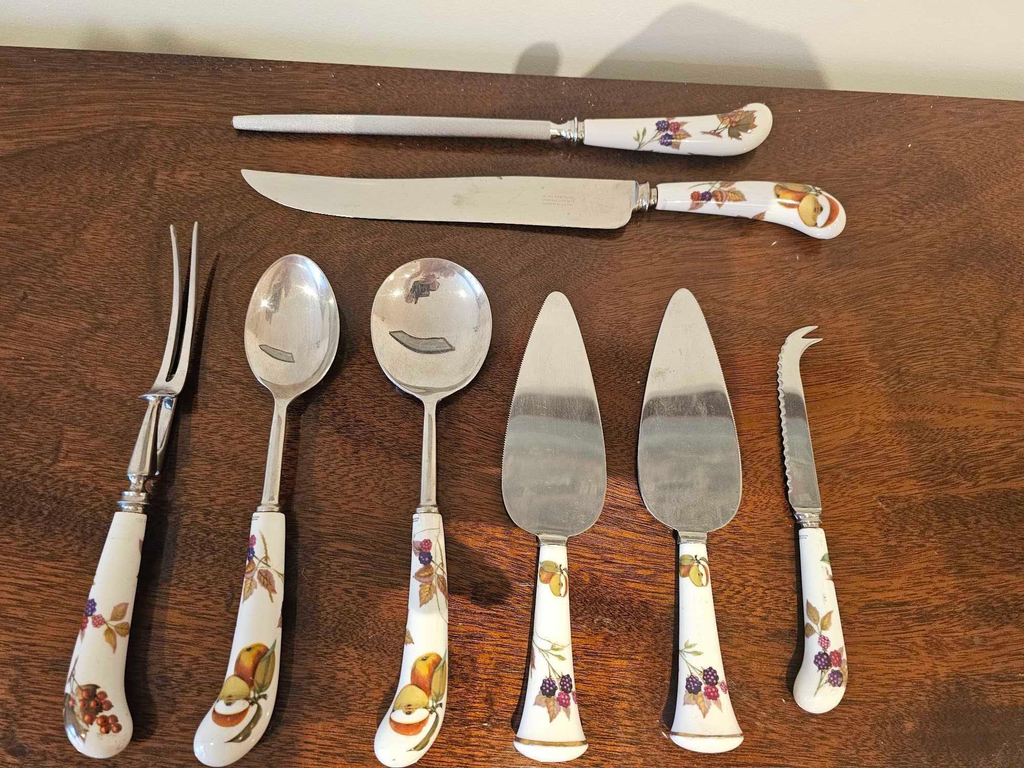 A Royal Worcester Evesham - Gold Edge Serve And Carving Set As Photograph (Note Spoon Has Small