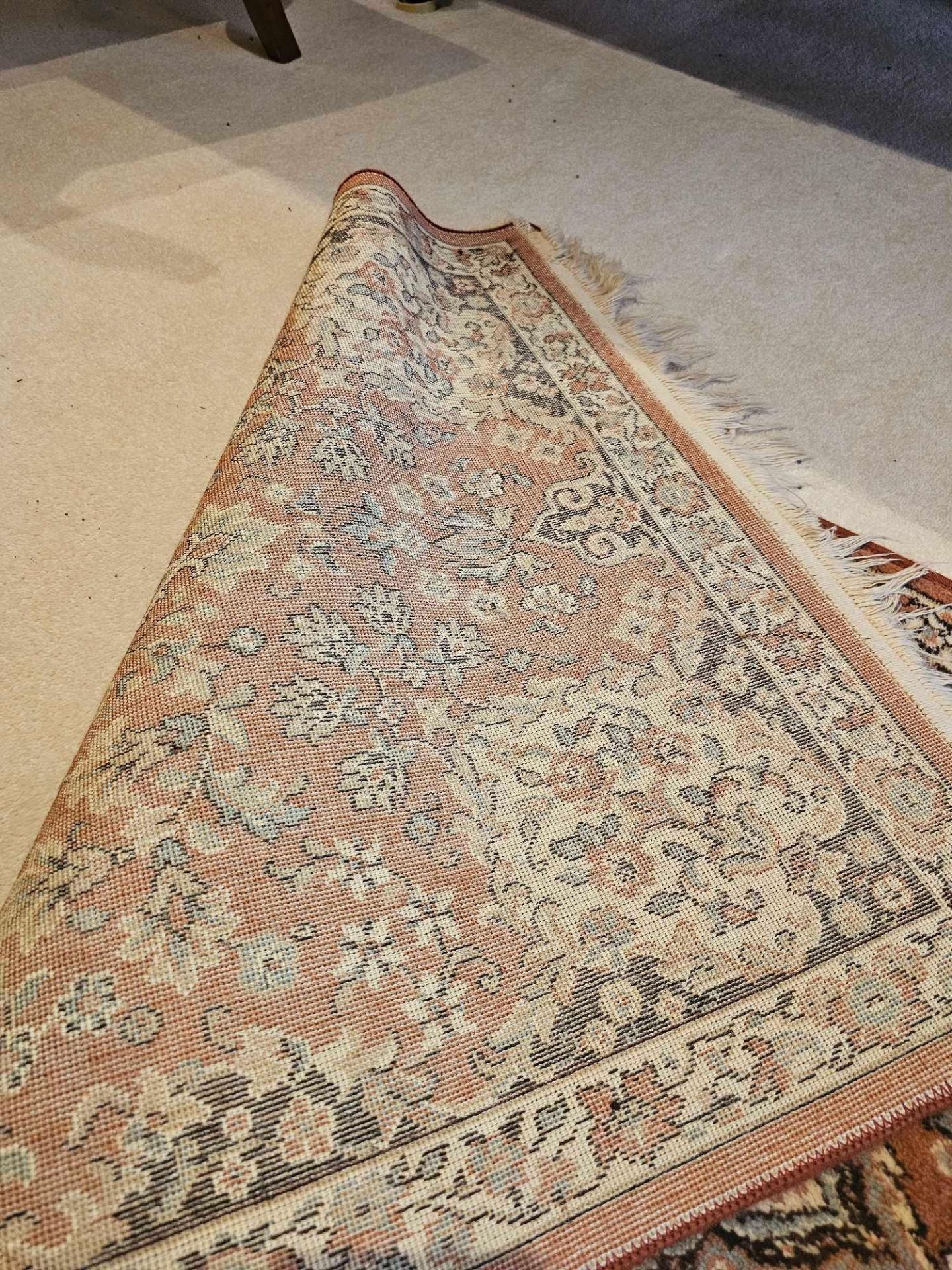 A Persian Keshan Style Rug The Pink Field With Lozenge Medallions And Scrolled Spandrels Within A - Image 5 of 5