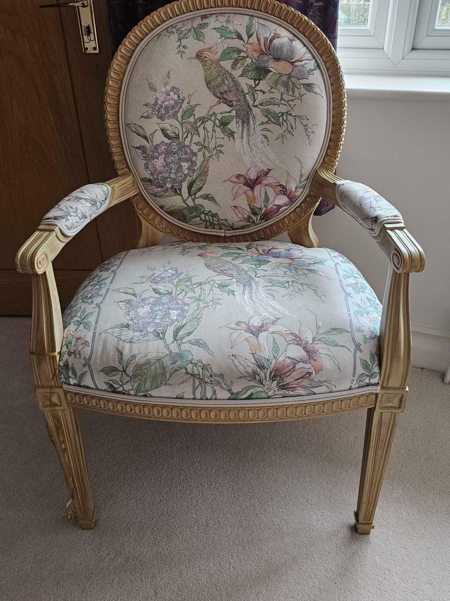 French Louis XVI Style Cabriolet Armchair Beechwood The Carbed Frame Oval Stuffed Back With Later - Image 2 of 3