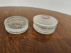 A Set Of 2 Tea Light Cut Glass Holders One Complete With Lid 7cm Wide