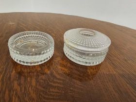 A Set Of 2 Tea Light Cut Glass Holders One Complete With Lid 7cm Wide