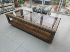 Mahogany Rectangular Coffee Table The Top With Three Glass Inset Panels And Gilt Slip Over A