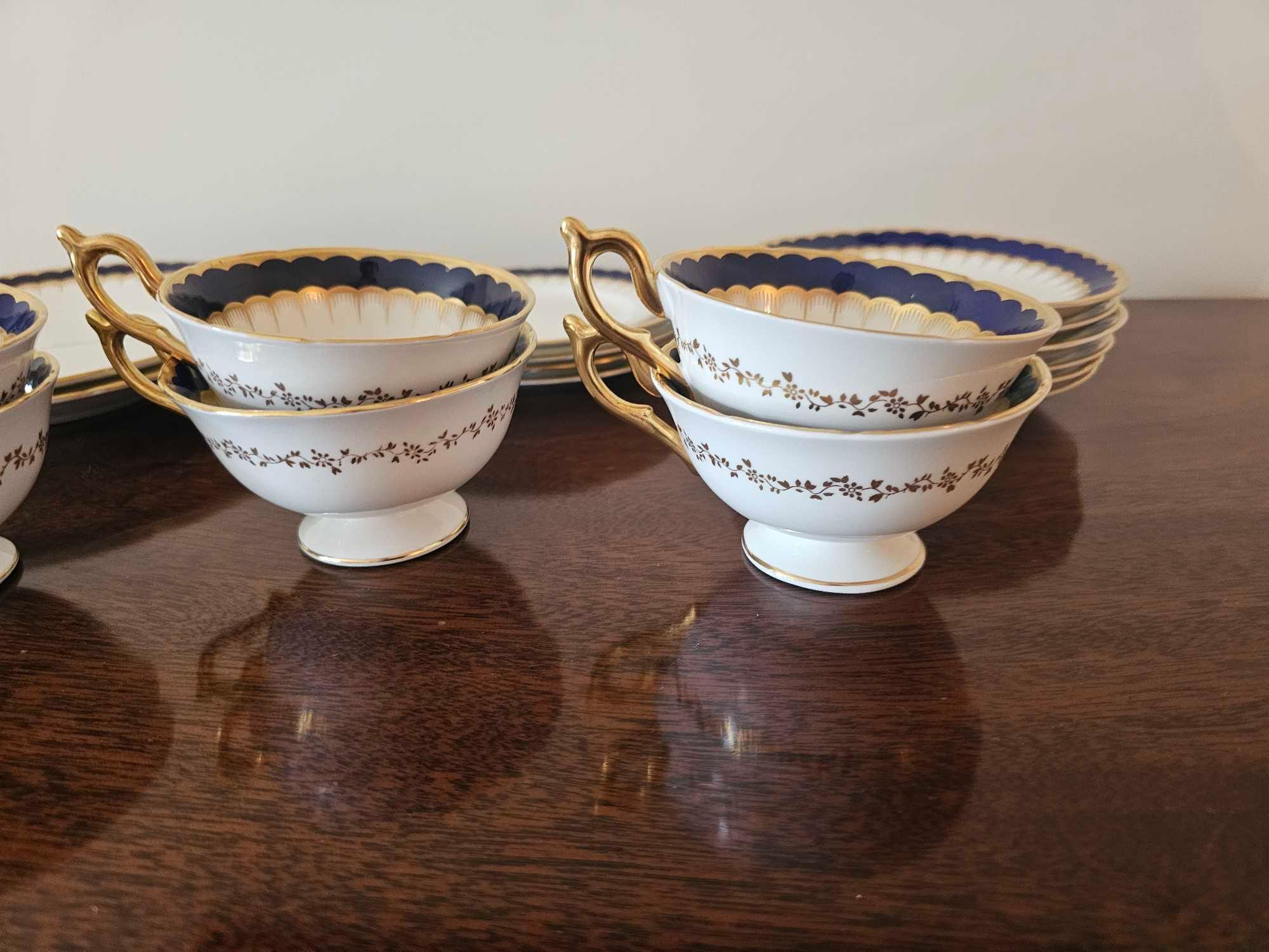 Coalport Spearpoint 6143 Cobalt Blue And Gold Gilt Fine China 18 Piece Part Tea Set As Found - Image 3 of 6