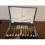 Samuel Peace Sheffield For Harrods Cased Steak Carving Set Of Six Knives And Forks Stainless Steel