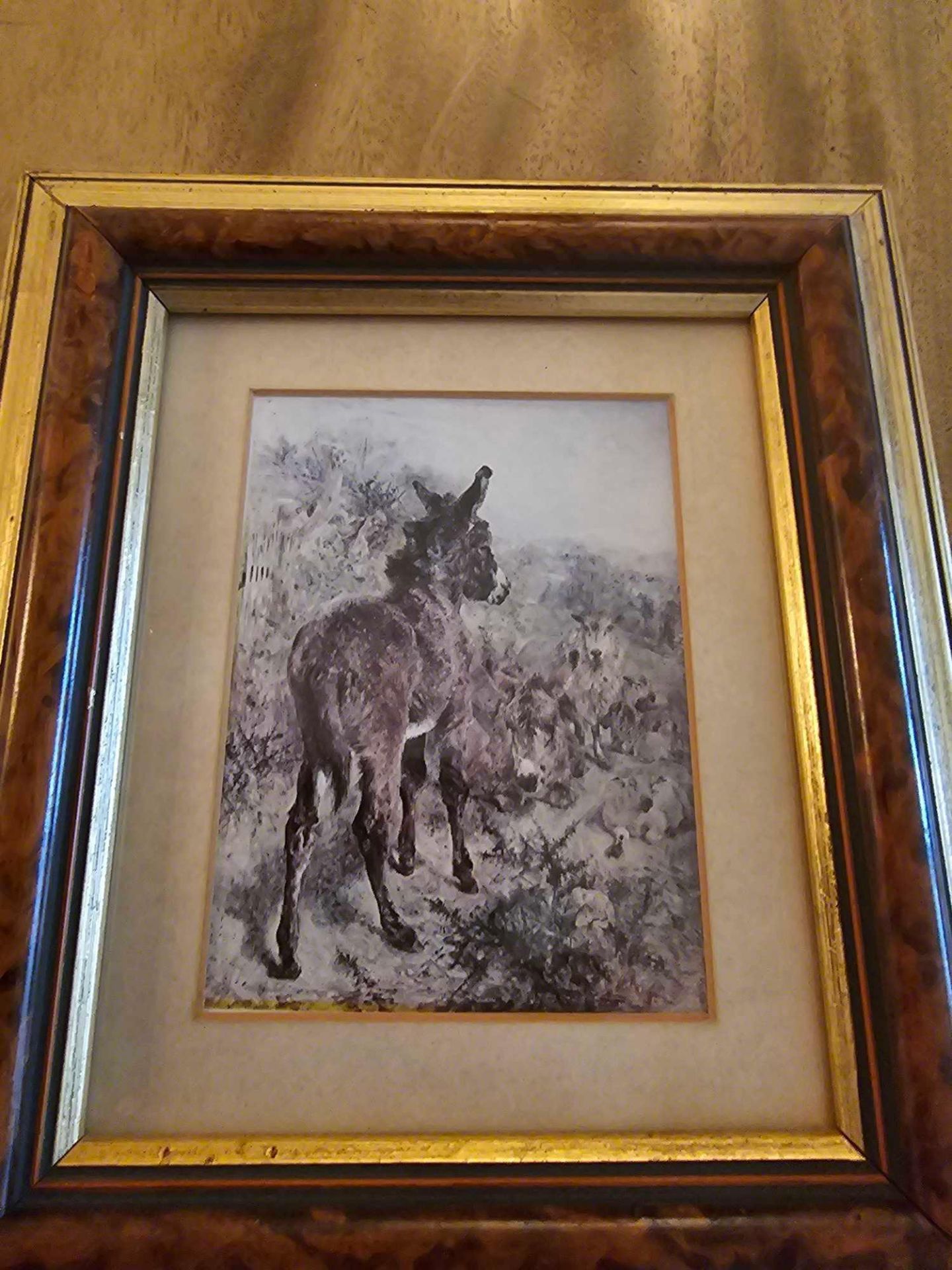 A Framed Print William Huggins. Donkeys And Sheep In A Landscape. 1867. 22 X 25cm