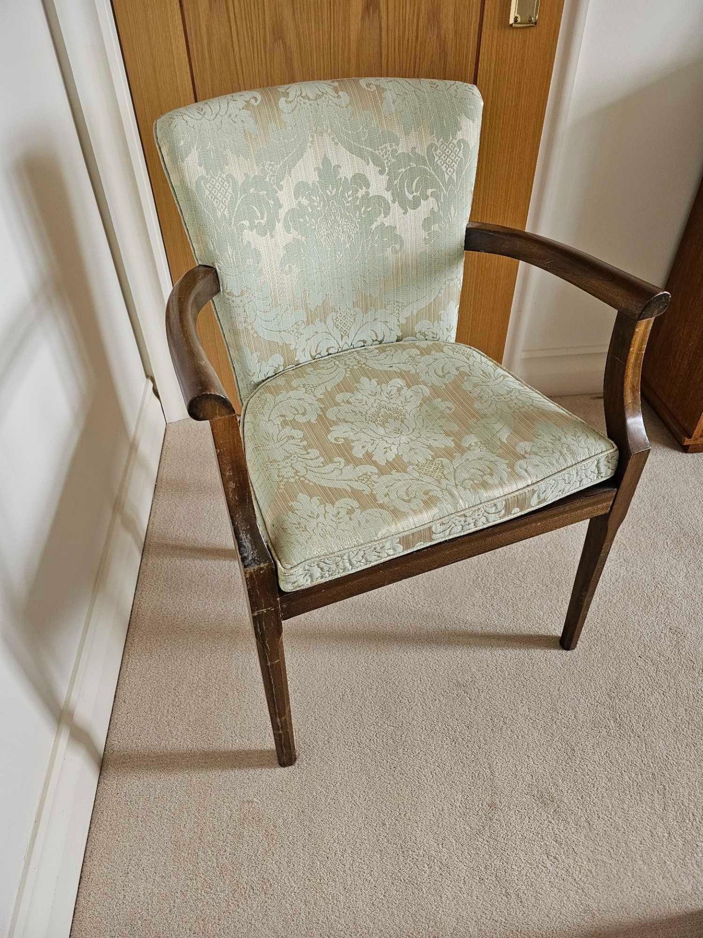 A Parker Knoll Style Armchair Upholstered In A Damask Fabric With Later Replacement Strap Banding To - Image 2 of 5