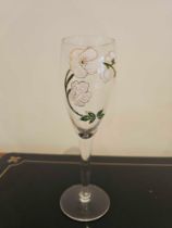 A Set Of 10 Perrier Jouet Champagne Flutes Hand Painted Flower Anemones Flutes 19cm