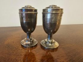 A Pair Of Georgian Style Silverplated Salt And Pepper Pots The Pot Is Urn Shaped With A Reeded