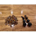 A Vintage Beaded Waterfall Brooch, 1960s And A Pair Of Black Obsidian Stone Style Clip On Earrings