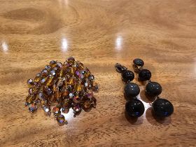 A Vintage Beaded Waterfall Brooch, 1960s And A Pair Of Black Obsidian Stone Style Clip On Earrings