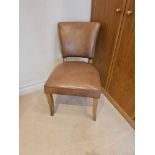 Timothy Oulton Mimi Brown Leather Studded Side Chair With Weathered Oak Legs Seat Height: 51cm