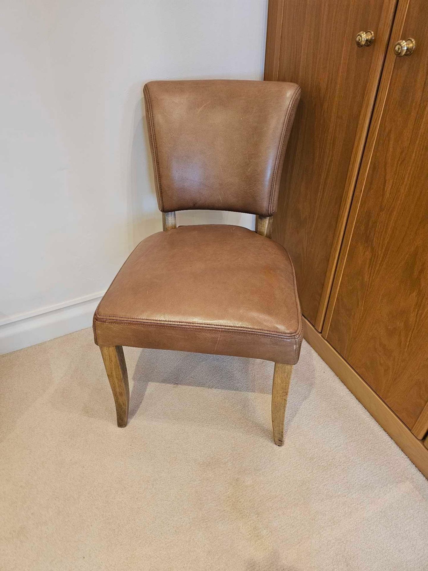Timothy Oulton Mimi Brown Leather Studded Side Chair With Weathered Oak Legs Seat Height: 51cm