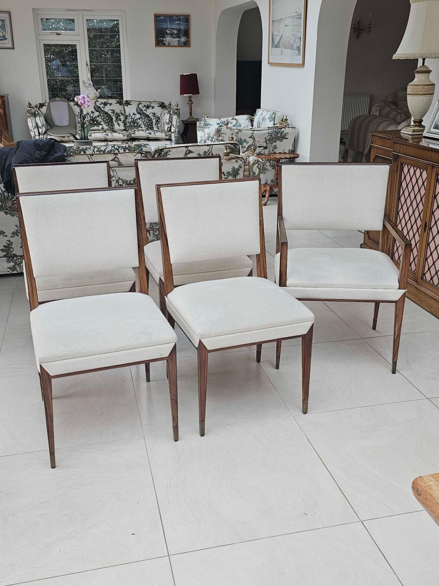 Tracey Boyd Reform Side Chairs Upholstered In Madison Dove X 4 Complete With A Armchair To Match - Image 2 of 5