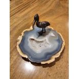 A Decorative Agate Slice With A Waterbird Objet