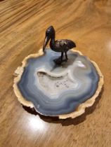 A Decorative Agate Slice With A Waterbird Objet
