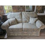 A Peter Guild Upholstered Two Seater Sofa In Damask Embossed Pattern Mint And Gold 160 X 87 X 95cm