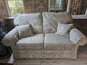 A Peter Guild Upholstered Two Seater Sofa In Damask Embossed Pattern Mint And Gold 160 X 87 X 95cm