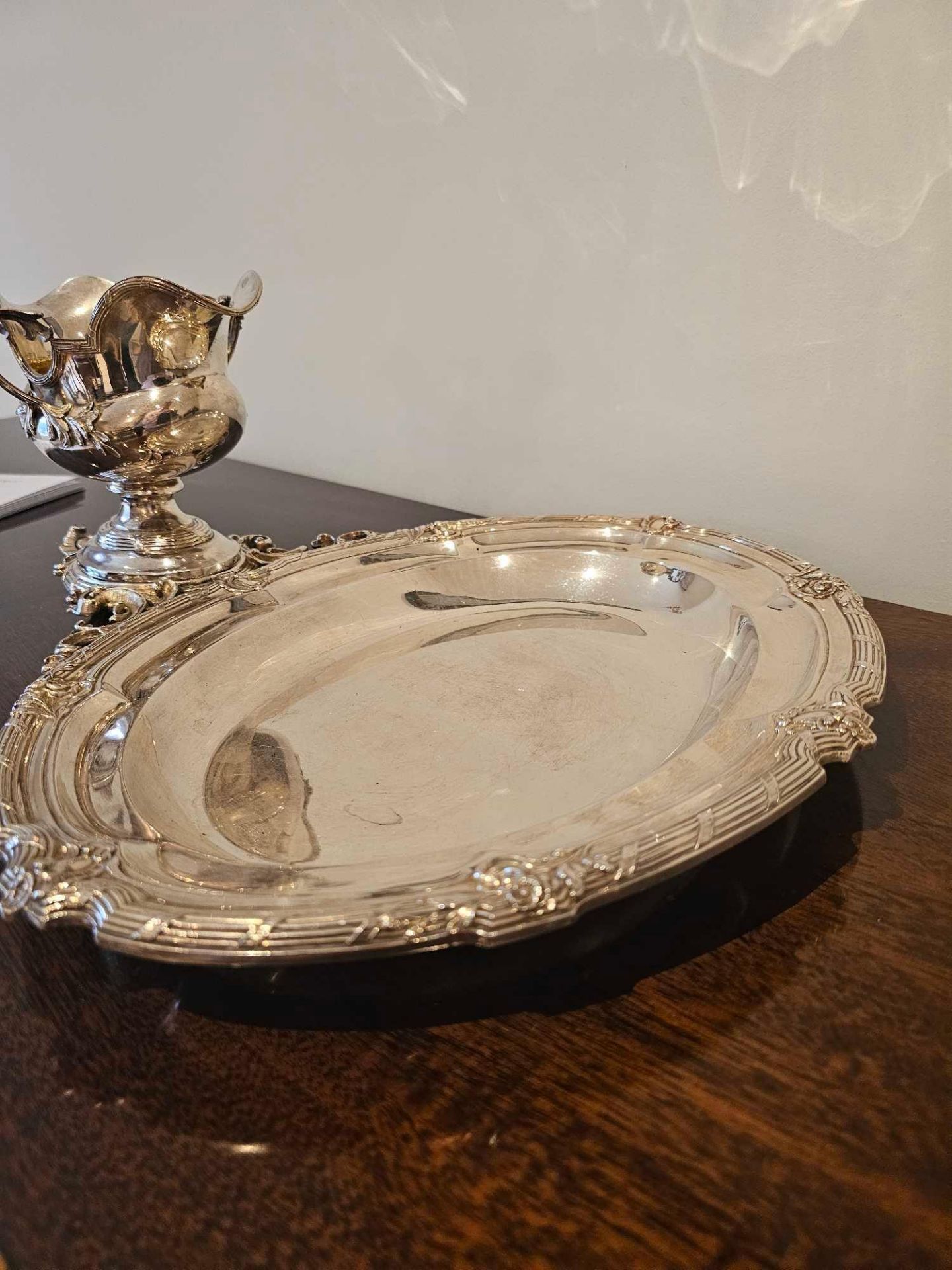 A German 800 Standard Silver Asparagus Serving Tray Composed Of Oval Tray With Conjoined Oval - Image 8 of 9