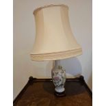 A Pair Of Porcelain Floral Pattern Table Lamps With Shade 60cm