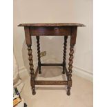 English Dark Oak Occasional Table The Moulded Circular Pie Crust Edge Top Upon Barley Twist Legs