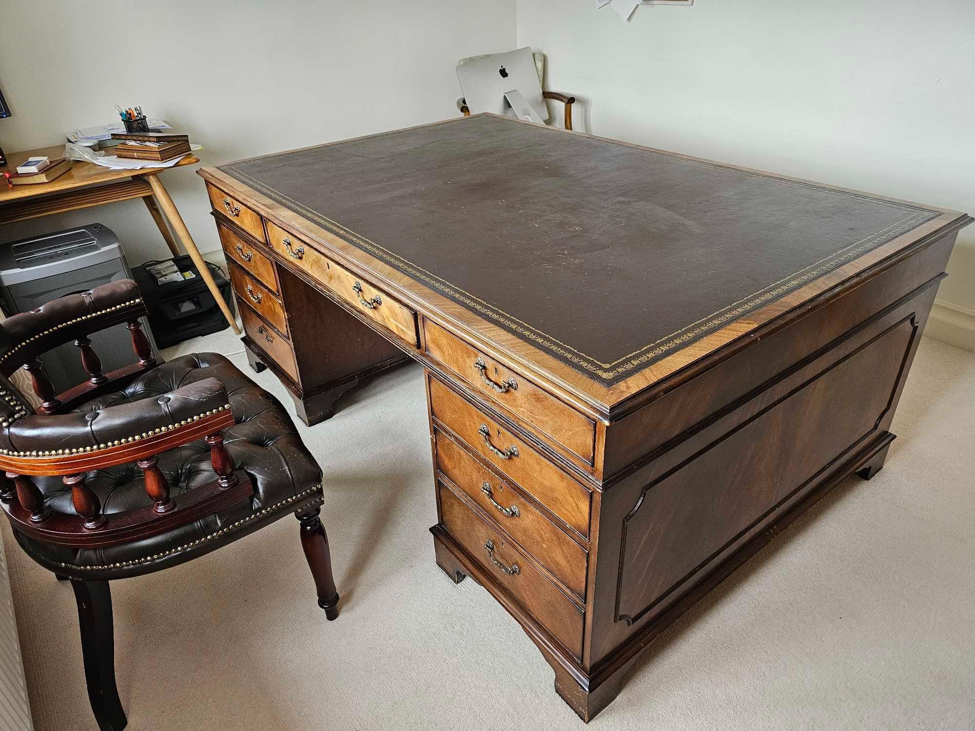 A George III Style Double Sided Walnut Partner Desk The Shaped Top With Leather Inset Top And