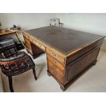 A George III Style Double Sided Walnut Partner Desk The Shaped Top With Leather Inset Top And