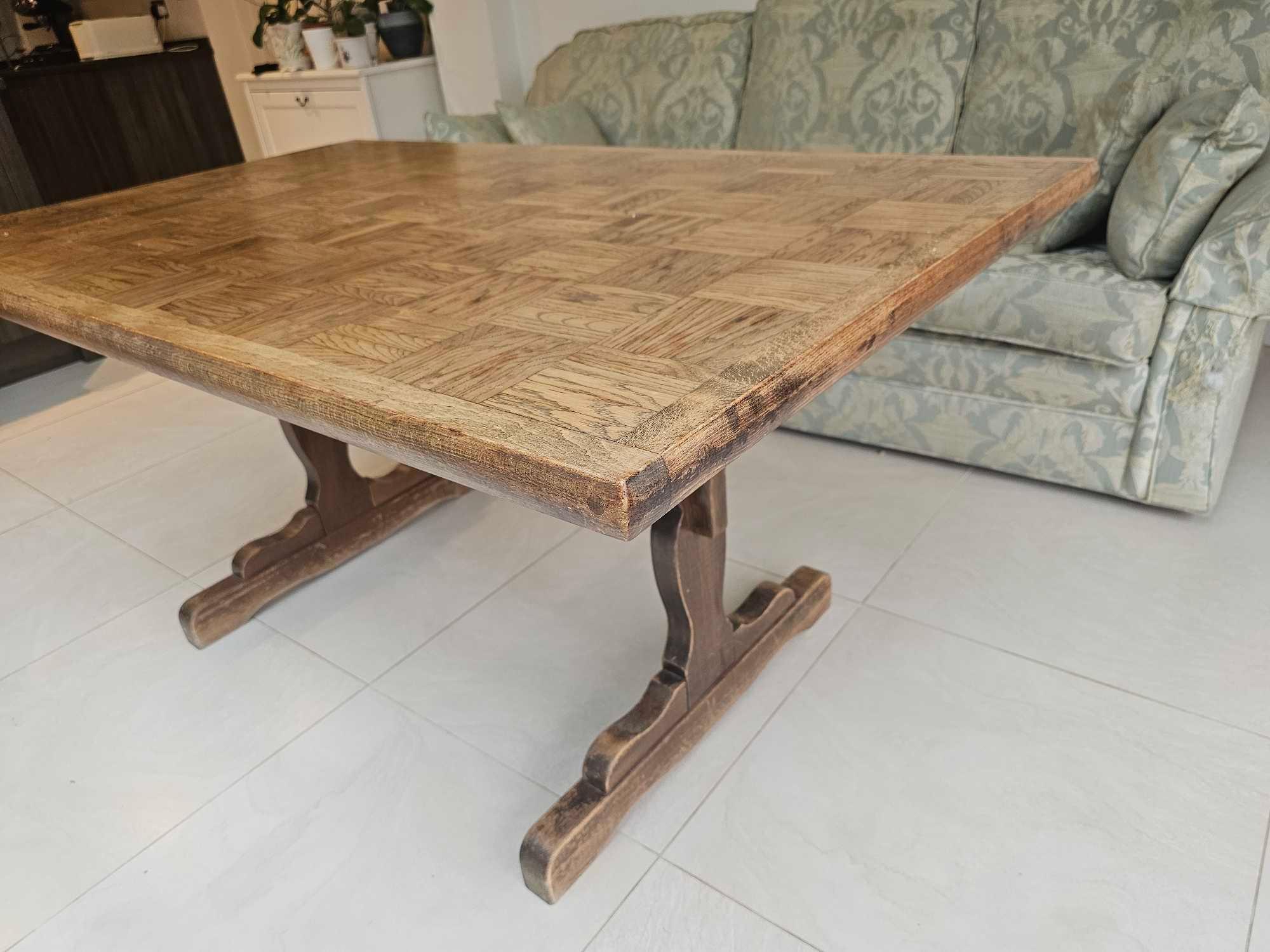 An Oak Trestle Dining Table With Parquetry Lattice Top 150 X 92 X 74cm - Image 5 of 5