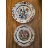 2 X Decorative Wall Plates Booths Pompadour 26cm And A Dresden Style Reticulated Pierced Lattice