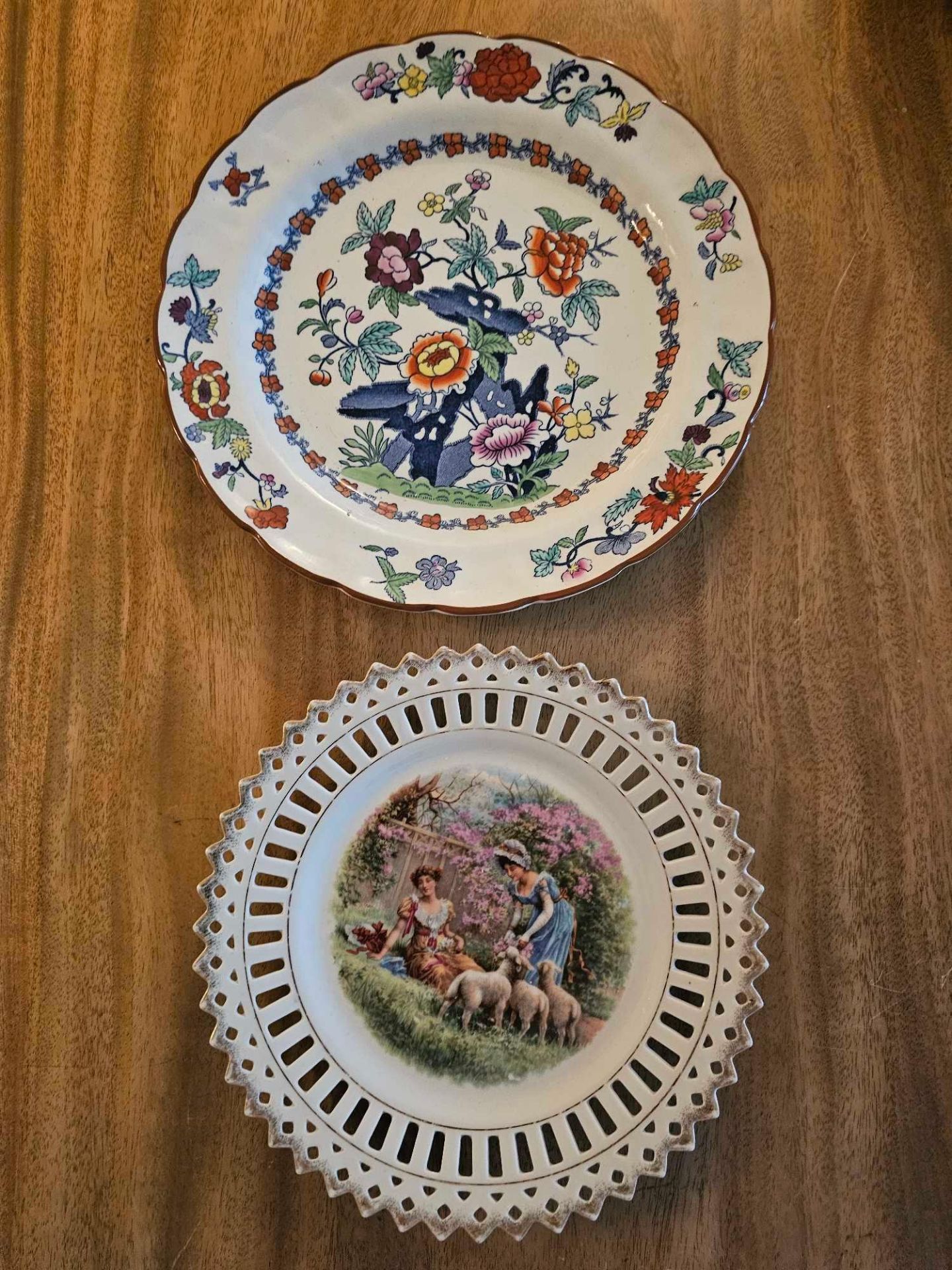 2 X Decorative Wall Plates Booths Pompadour 26cm And A Dresden Style Reticulated Pierced Lattice