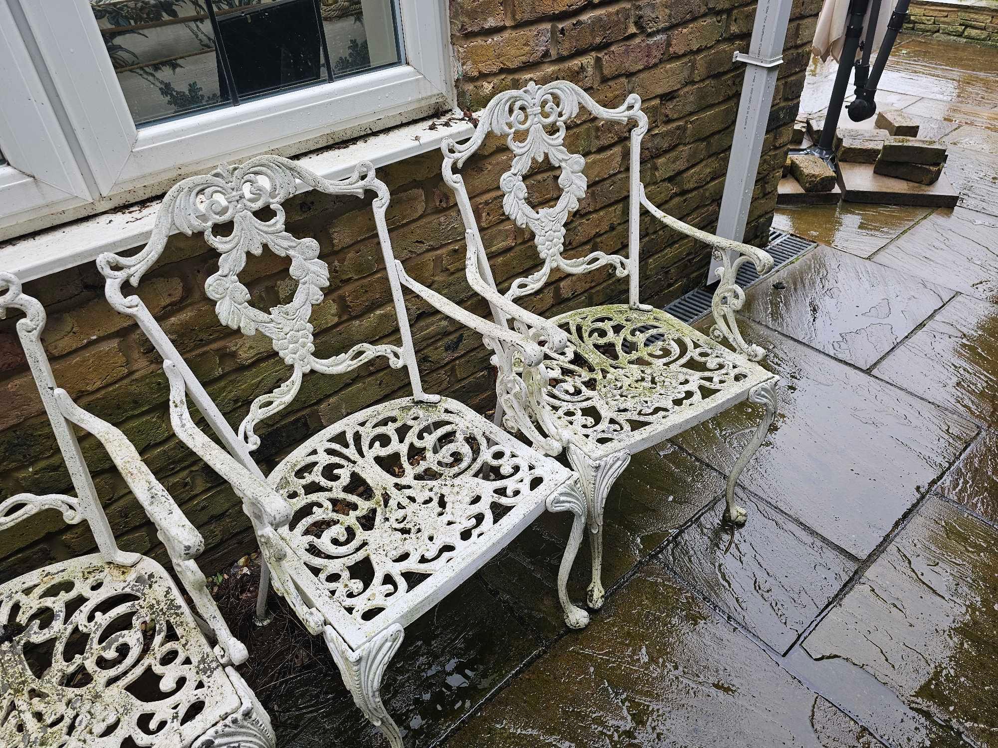 A Regency Style Cast Iron Garden Furntiure Set Comprising Of A Three Seater Love Bench And A Pair Of - Image 4 of 4