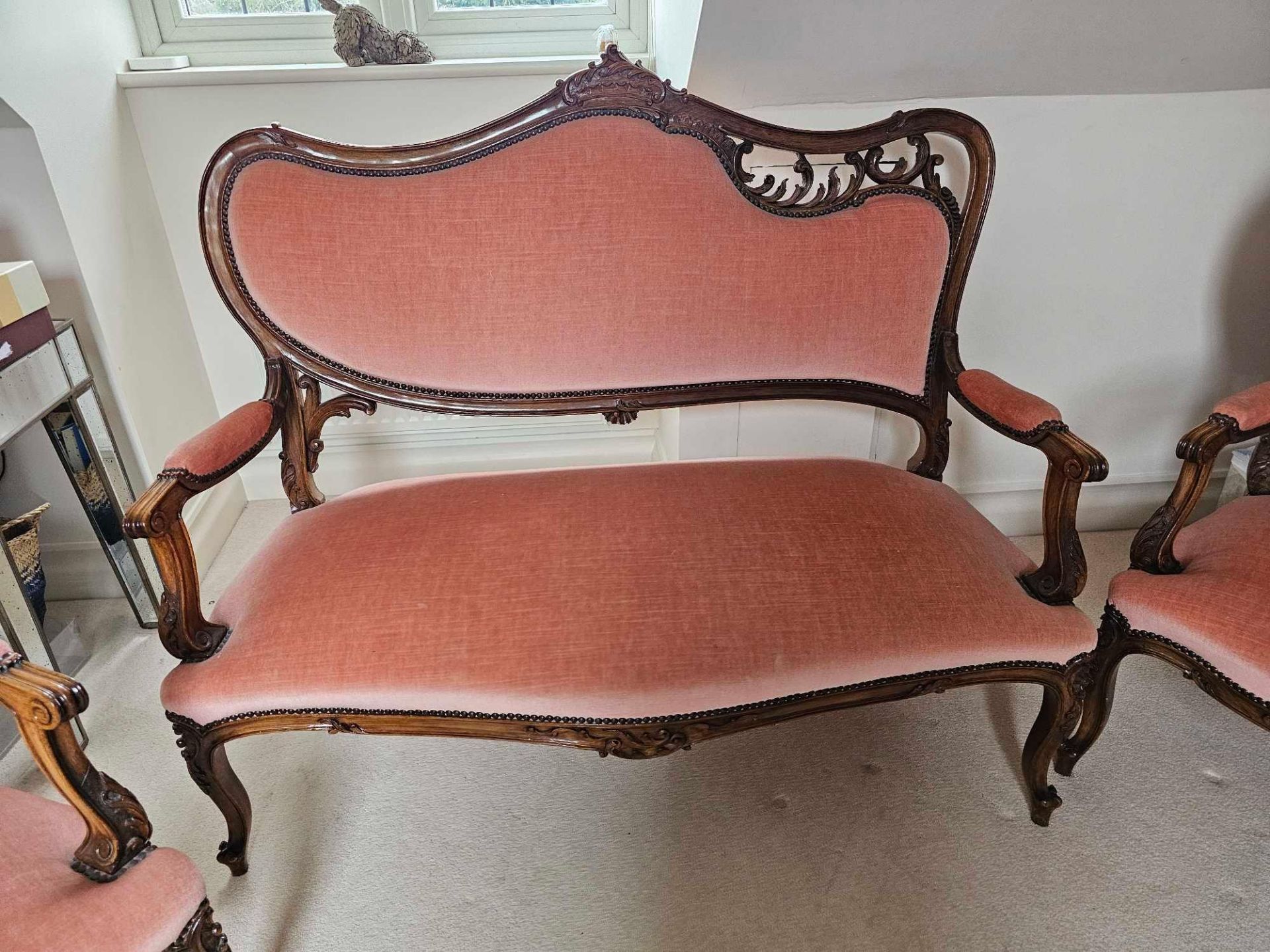 A French Walnut Salon Suite, A Two Seater Settee And A Pair Of Armchairs In The Louis XV Style - Bild 3 aus 8