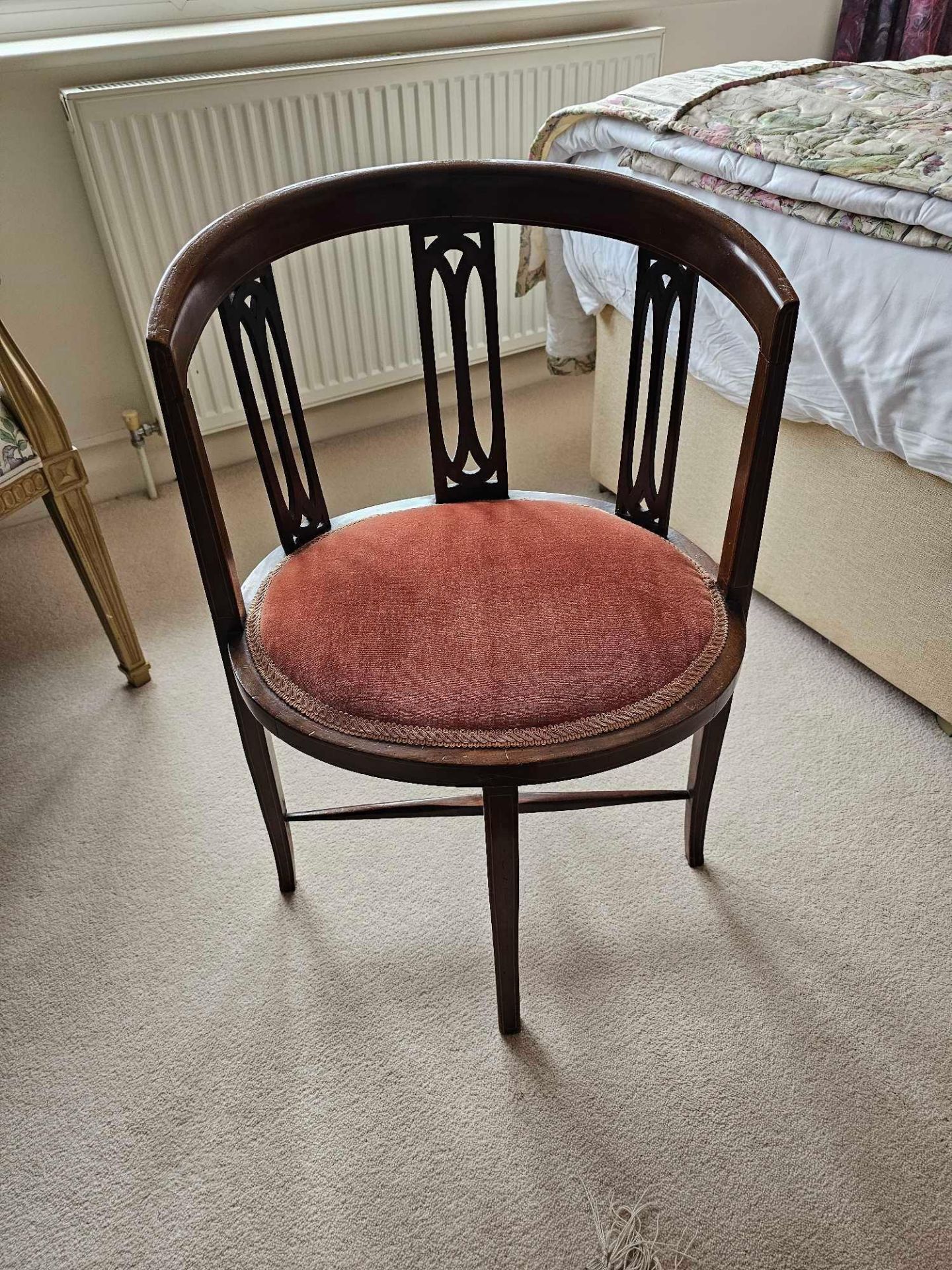 An Edwardian Mahogany Tub Chair A Low Easy Chair, With A Rounded Splat Panel Back, Padded Shaped - Image 2 of 5