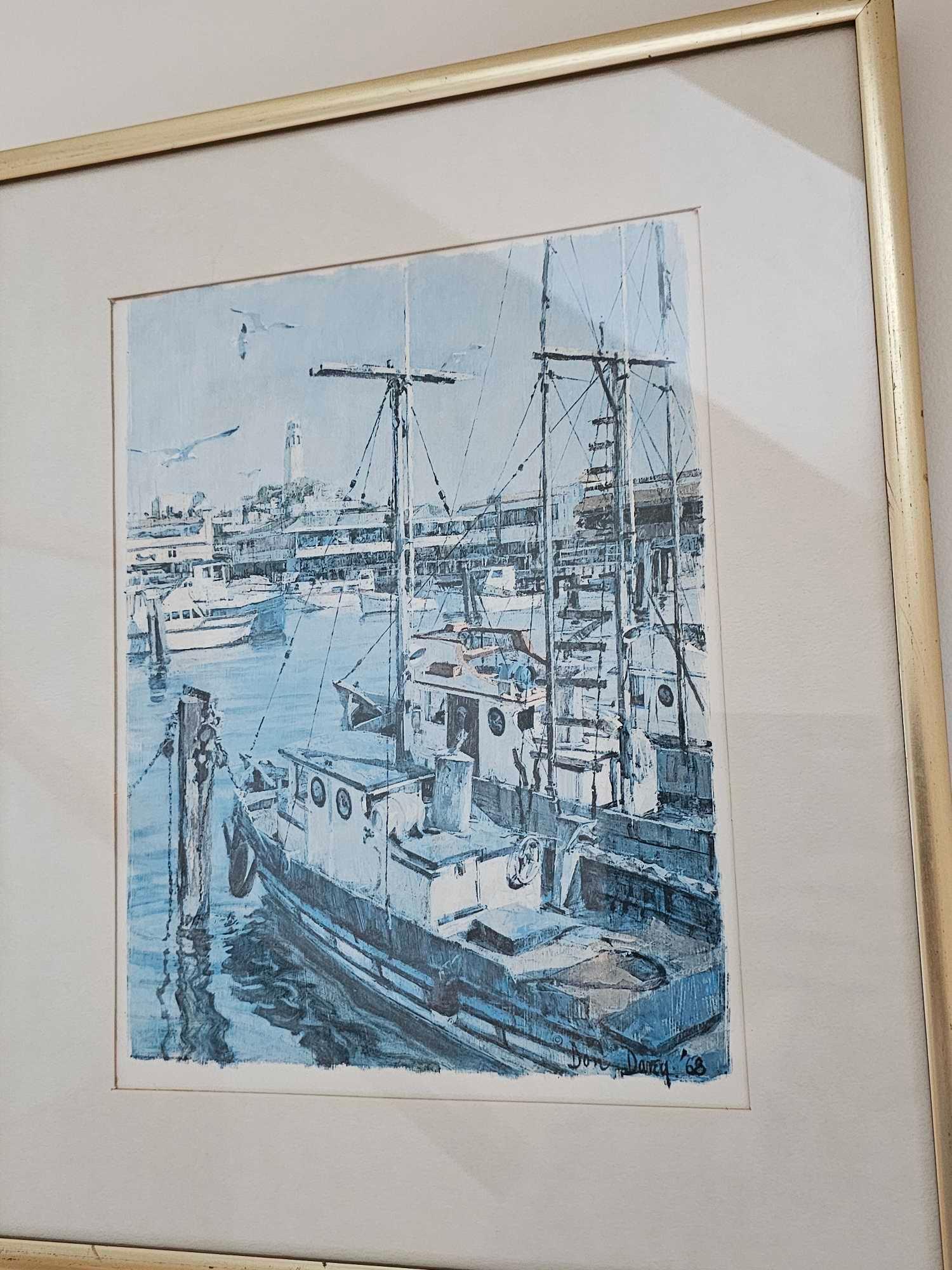 Framed Don Davey Art Print Fisherman's Wharf San Francisco Bay 1968 36 X 42cm - Bild 2 aus 3