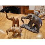 A Collection Of 3 X Various Wood Elephant Figurines As Per Photograph