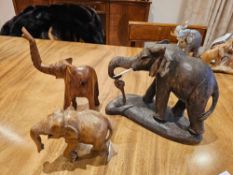 A Collection Of 3 X Various Wood Elephant Figurines As Per Photograph